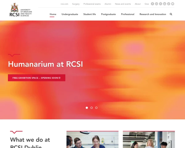 screenshot of Royal College of Surgeons Ireland, Dublin website