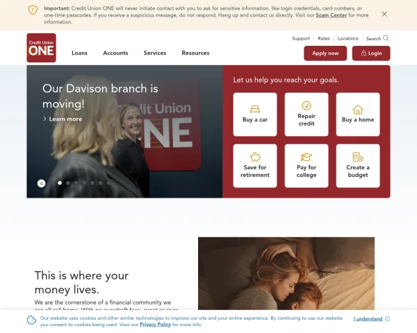 screenshot of Credit Union One website