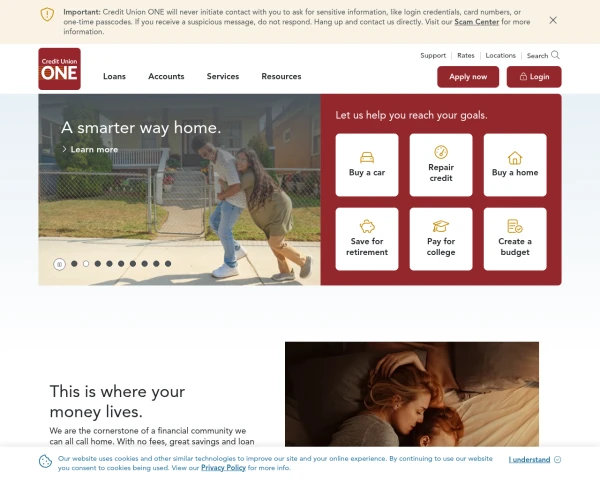 screenshot of Credit Union One website