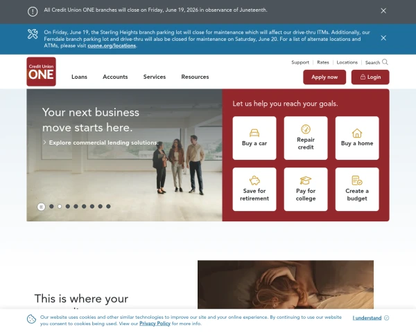 screenshot of Credit Union One website