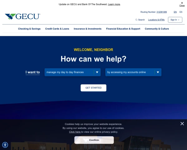 screenshot of Gecu Credit Union website