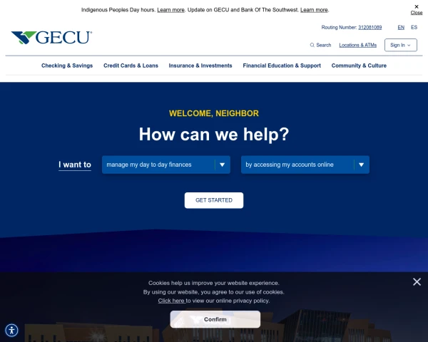 screenshot of Gecu Credit Union website