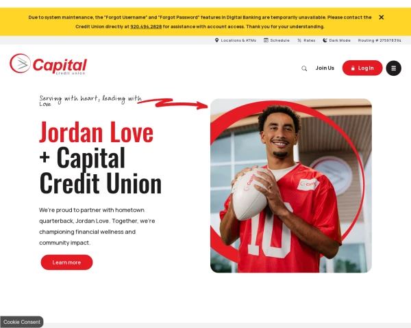 screenshot of Capital Credit Union website