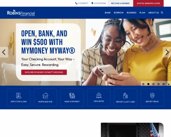 screenshot of Robins Financial Credit Union website