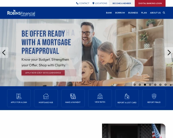 screenshot of Robins Financial Credit Union website