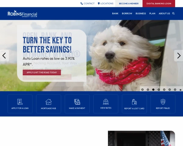 screenshot of Robins Financial Credit Union website