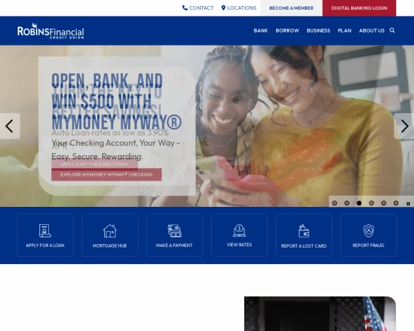 screenshot of Robins Financial Credit Union website