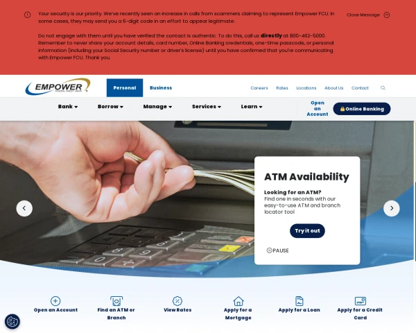 screenshot of Empower Credit Union website