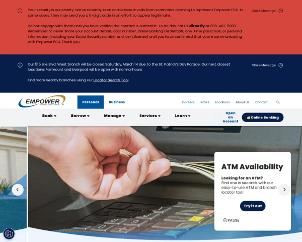 screenshot of Empower Credit Union website
