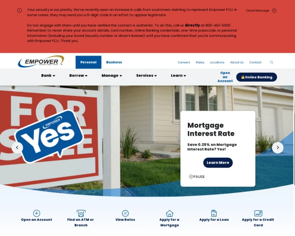 screenshot of Empower Credit Union website