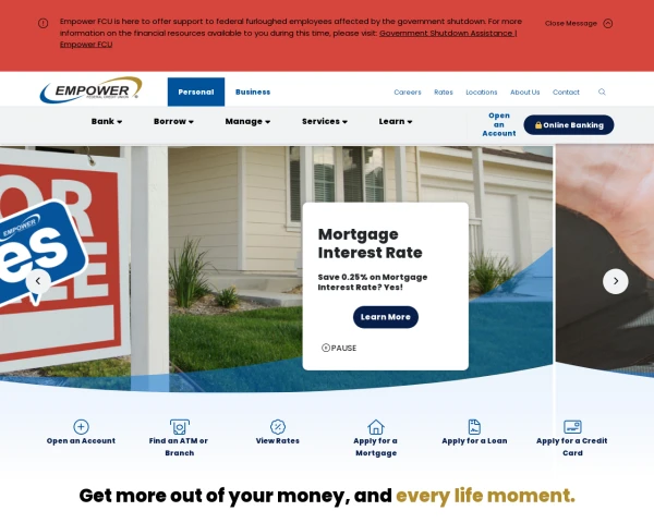 screenshot of Empower Credit Union website