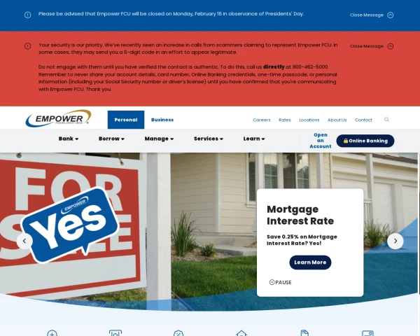 screenshot of Empower Credit Union website