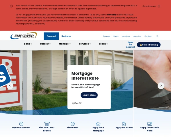 screenshot of Empower Credit Union website