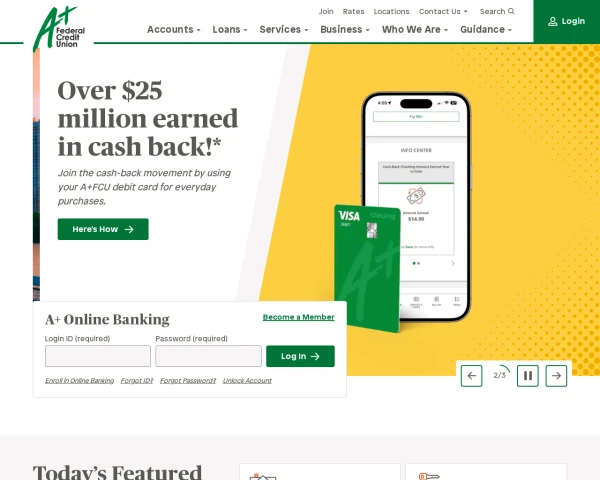 screenshot of A+ Credit Union website