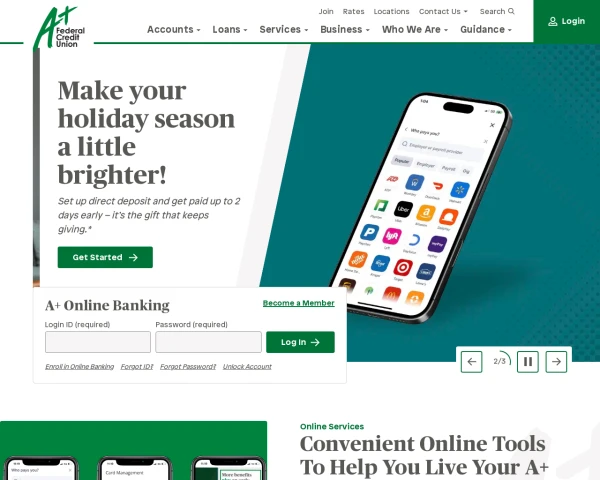 screenshot of A+ Credit Union website