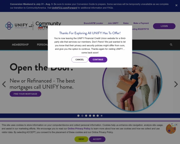 screenshot of Unify Financial Credit Union website