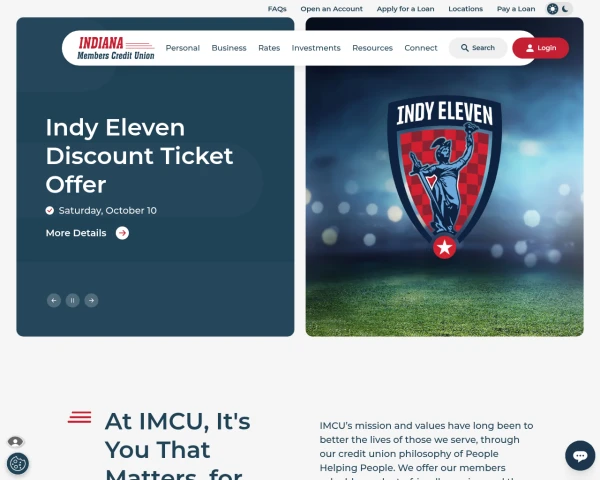 screenshot of Indiana Members Credit Union website