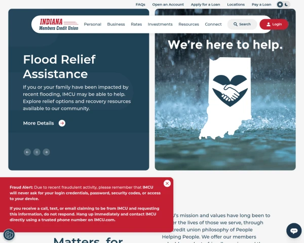 screenshot of Indiana Members Credit Union website