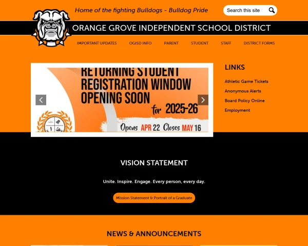 screenshot of Orange Grove ISD website