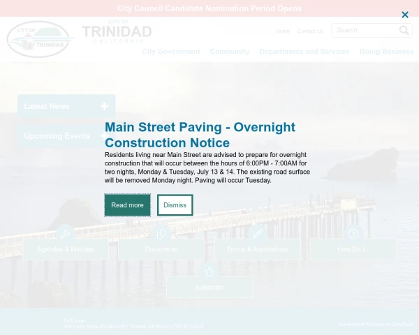 screenshot of City of Trinidad website