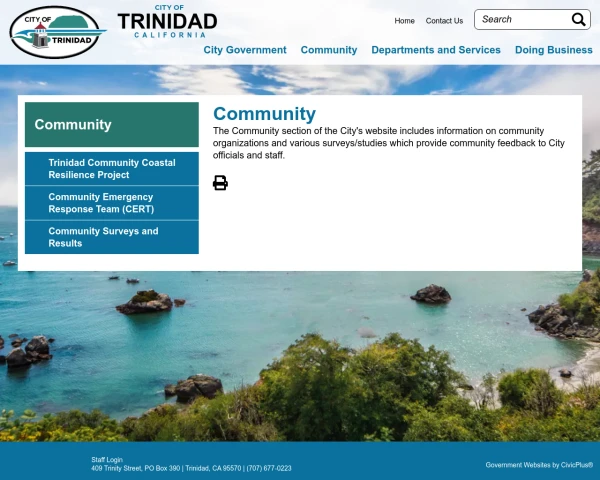 screenshot of City of Trinidad website
