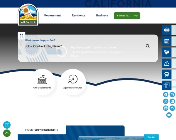 screenshot of City of Vacaville website