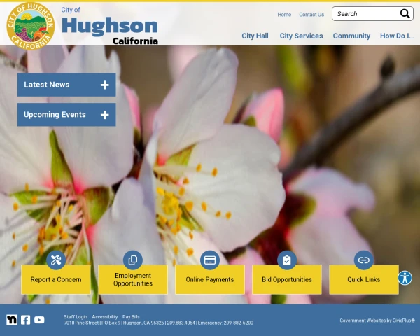 screenshot of City of Hughson website