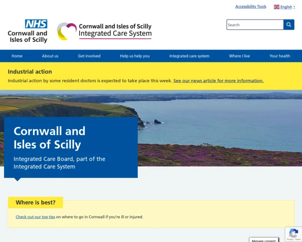 screenshot of NHS Cornwall and the Isles of Scilly ICB website