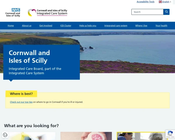screenshot of NHS Cornwall and the Isles of Scilly ICB website