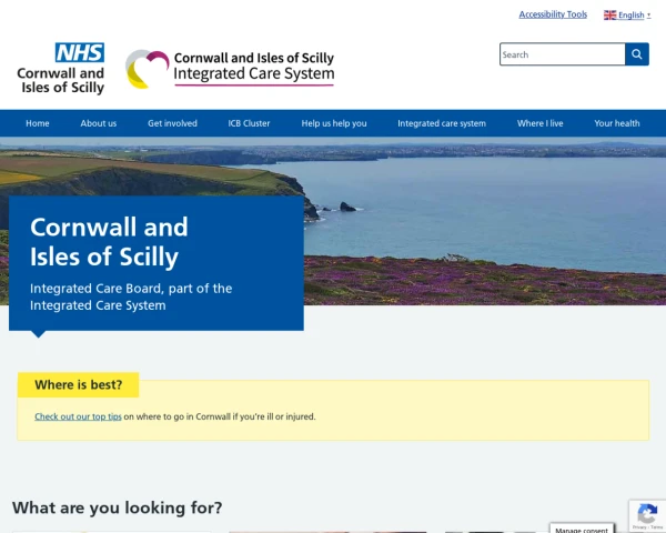 screenshot of NHS Cornwall and the Isles of Scilly ICB website