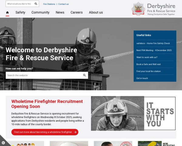 screenshot of Derbyshire Fire and Rescue Service website