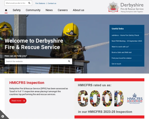 screenshot of Derbyshire Fire and Rescue Service website