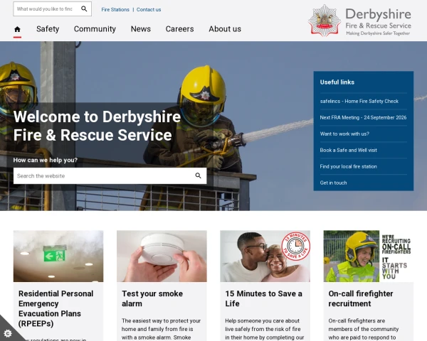screenshot of Derbyshire Fire and Rescue Service website