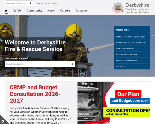 screenshot of Derbyshire Fire and Rescue Service website