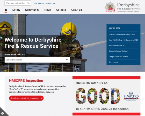 screenshot of Derbyshire Fire and Rescue Service website
