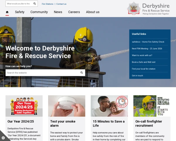 screenshot of Derbyshire Fire and Rescue Service website