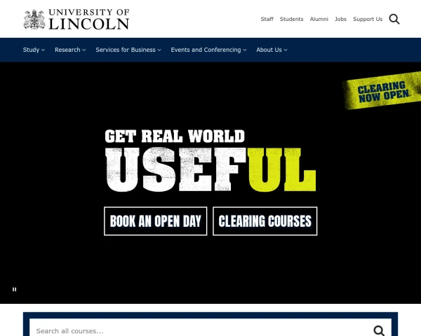 screenshot of University of Lincoln website