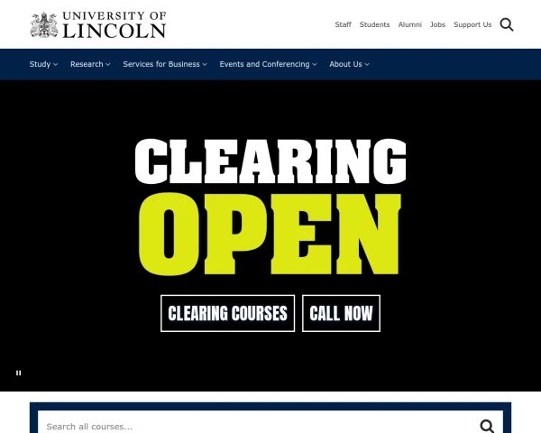 screenshot of University of Lincoln website