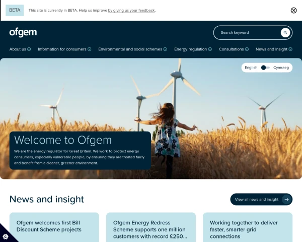 screenshot of Ofgem website