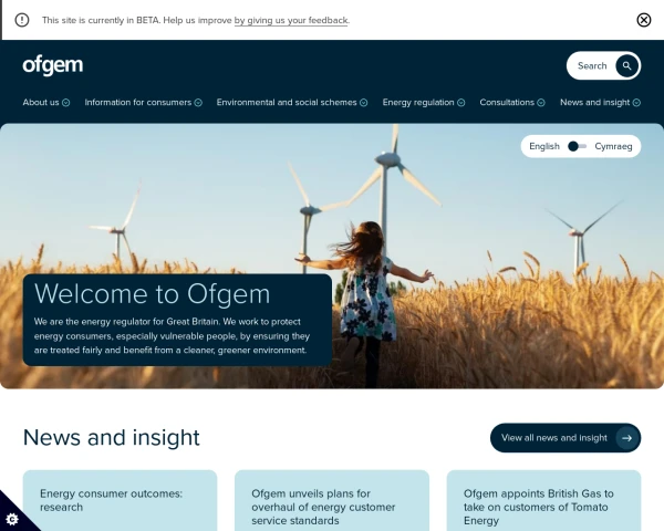 screenshot of Ofgem website