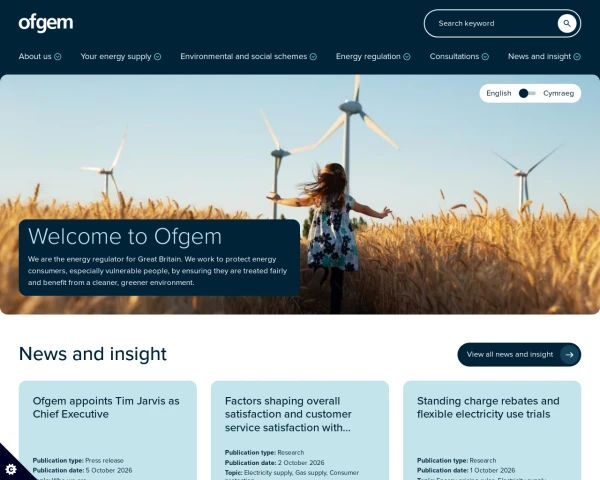 screenshot of Ofgem website