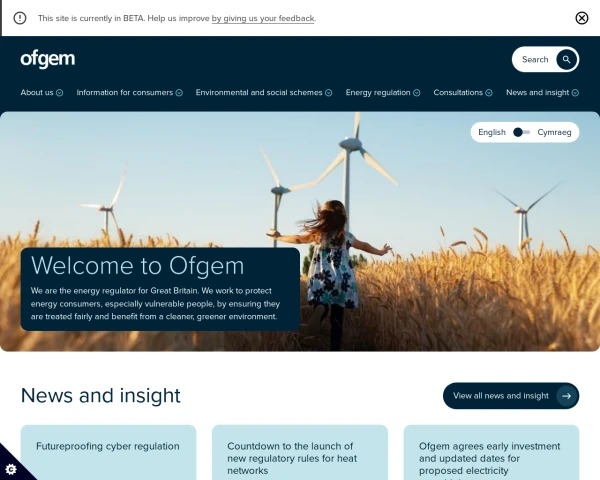 screenshot of Ofgem website