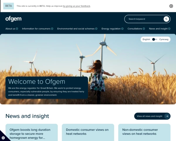 screenshot of Ofgem website