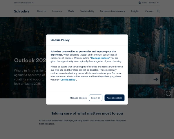 screenshot of Schroders website