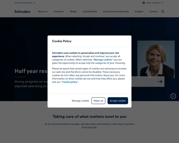 screenshot of Schroders website