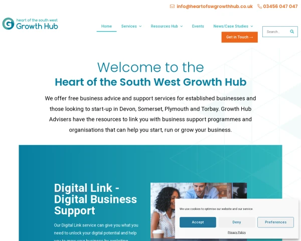 screenshot of Heart of the South West Growth Hub website