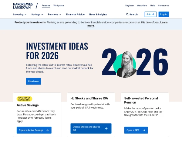 screenshot of Hargreaves Lansdown website