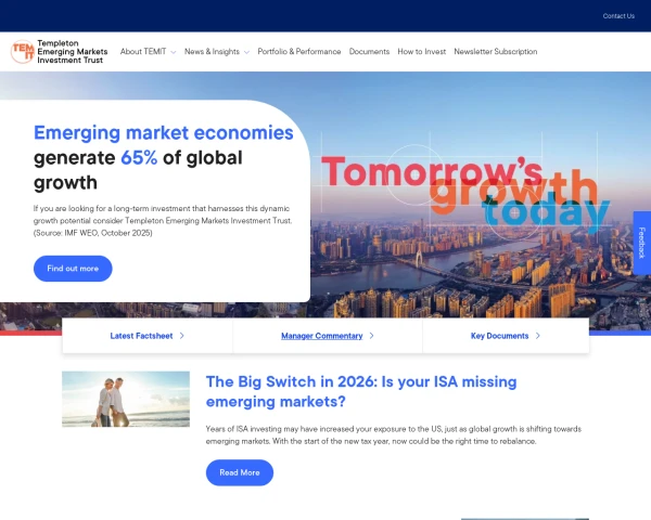 screenshot of Templeton Emerging Markets Investment Trust website