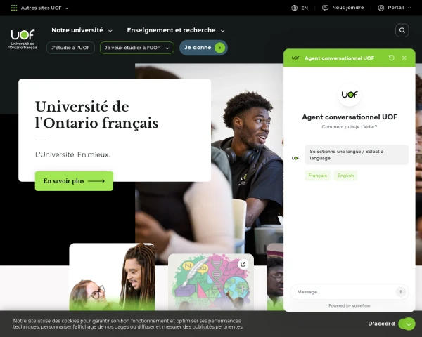 screenshot of Université de l'Ontario français website