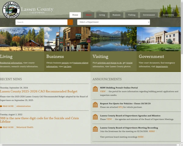 screenshot of Lassen County website